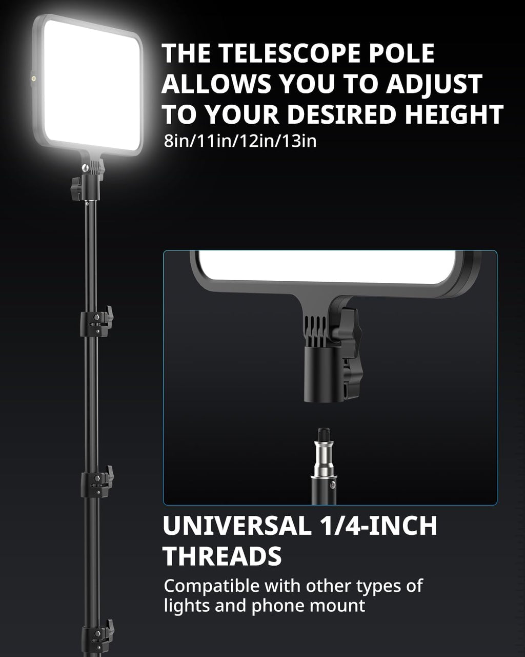 2 Pack LED Video Light Kit, Photography Lighting, 13" Studio Lights with 65" Tripod Stand and Phone Holders, Podcast