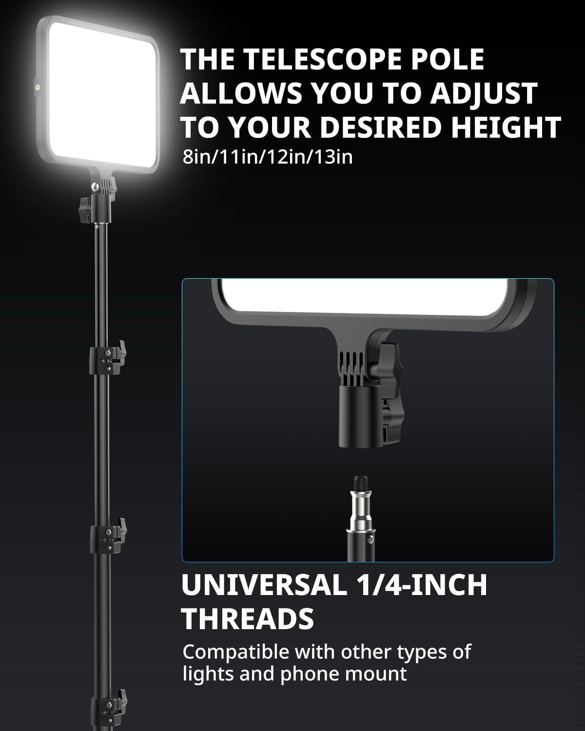 2 Pack LED Video Light Kit, Photography Lighting, 13" Studio Lights with 65" Tripod Stand and Phone Holders, Podcast