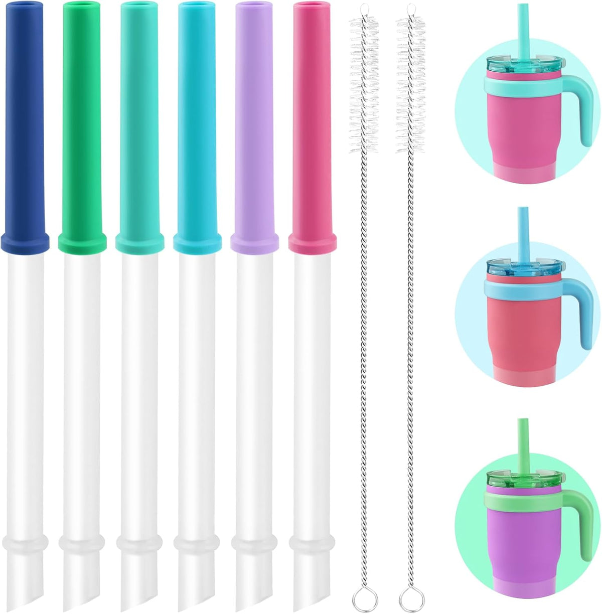 Replacement Straws Set Compatible With Reduce Kids Coldee 2.0 Tumbler 14 Oz,Spill-Proof Replacement Silicone Top Lid