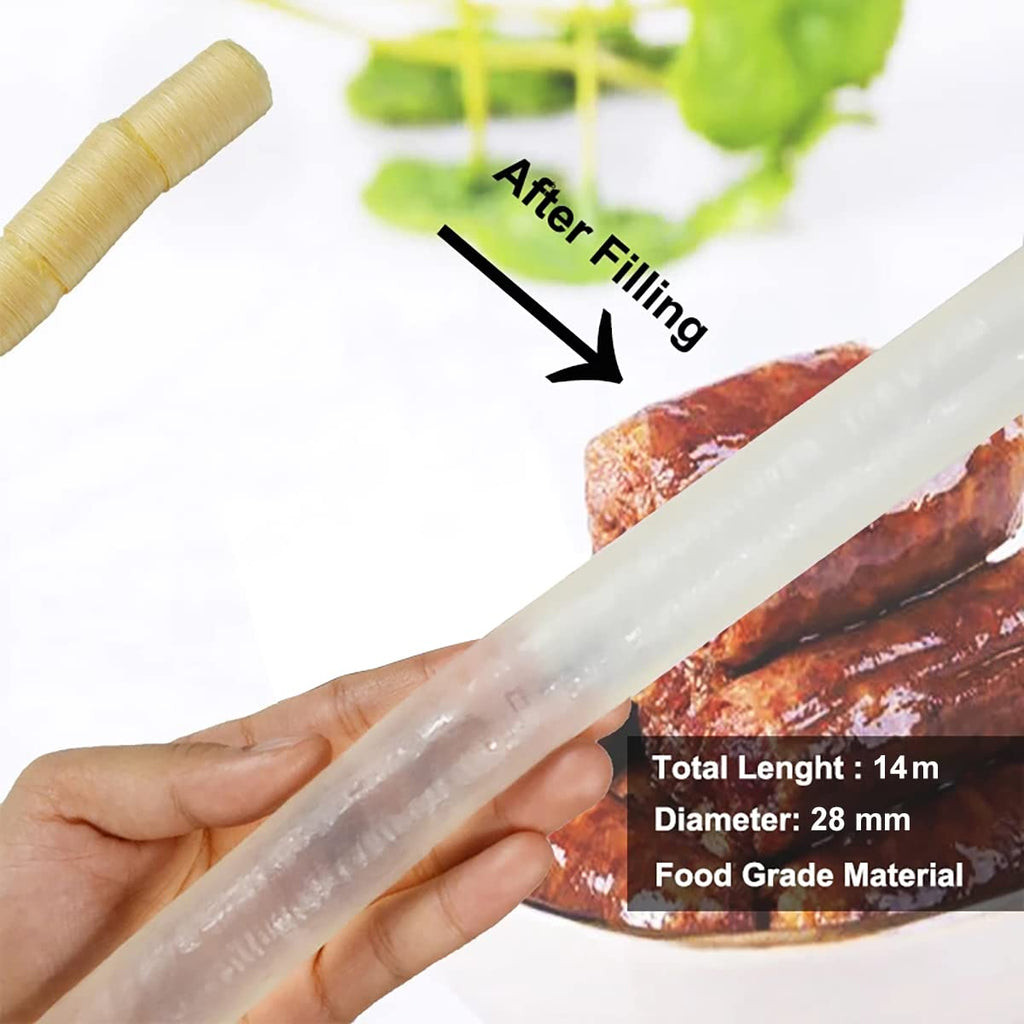 Edible Collagen Casings Dry Pig Sausage Casing Tube for Sausage Maker Machine,14m28mm