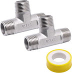 1/2" x 1/2" x 1/2" NPT Male Pipe Fitting, 304 Stainless Steel Tee Pipe Fittings, 3 Way T Shaped Tee Connector, 2 Pack