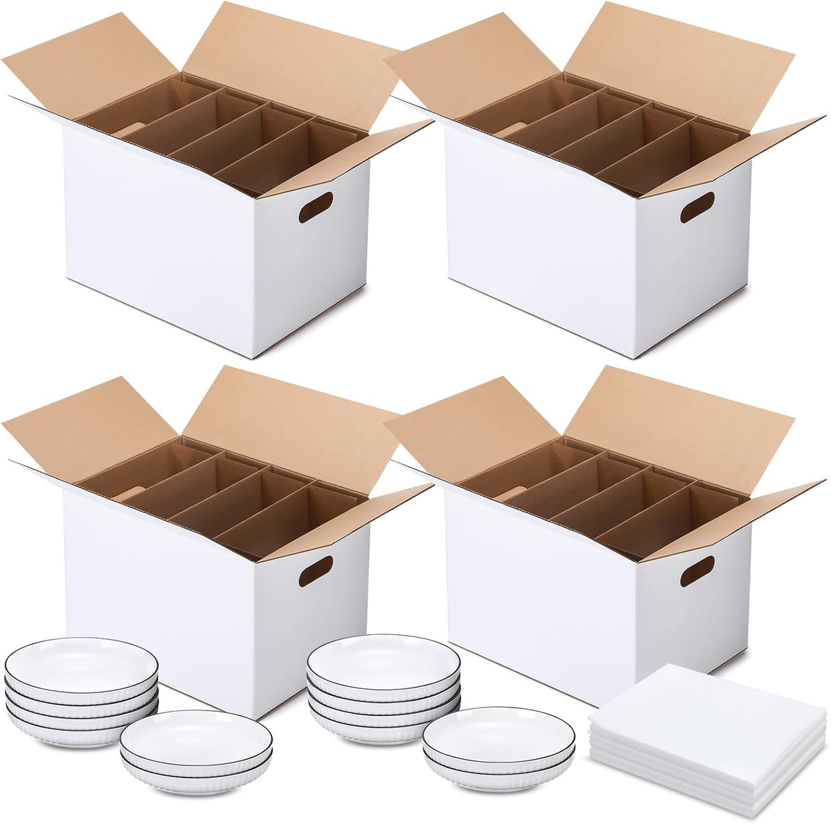 4 Sets Dish Moving Boxes with Divider Kits 15 x 12 x 10 Inches