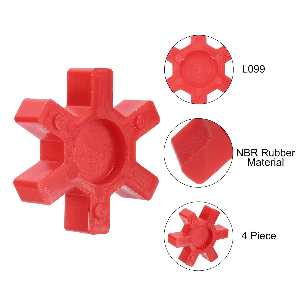 uxcell 4pcs L099/L100 Jaw Coupling Insert,Urethane Flexible Solid Type,Red