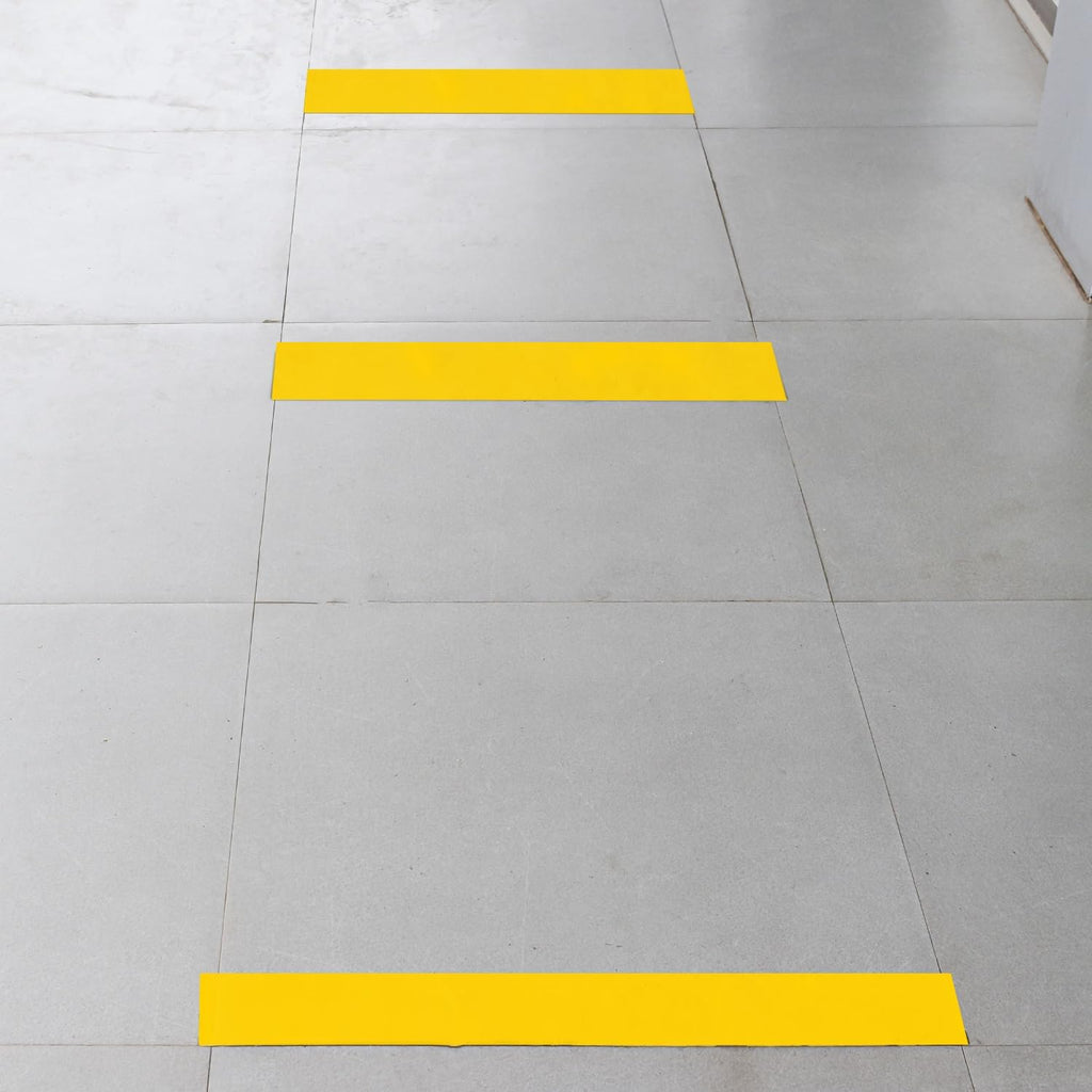 Yellow Floor Marking Tape, 4" Wide x 100' Long Roll, Durable Polyester, Laminated Protection - Non-Abrasive, Adhesive