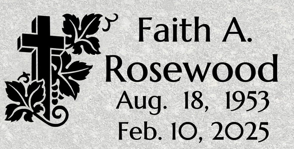 Custom Engraved Grey Granite Headstone | Personalized Memorial Grave Marker with Design Option 16x8x3