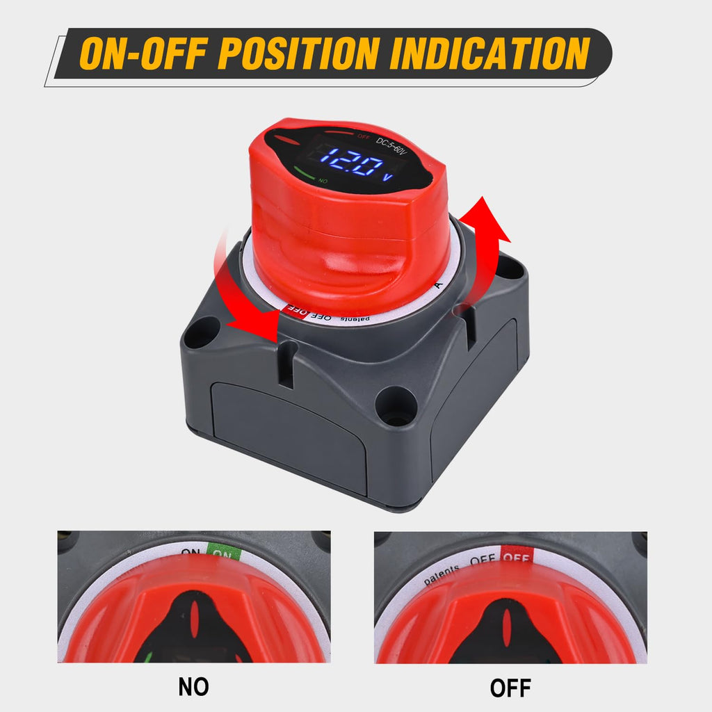 Nilight 250A Battery Disconnect Switch 12V-48V with LED Voltage Display