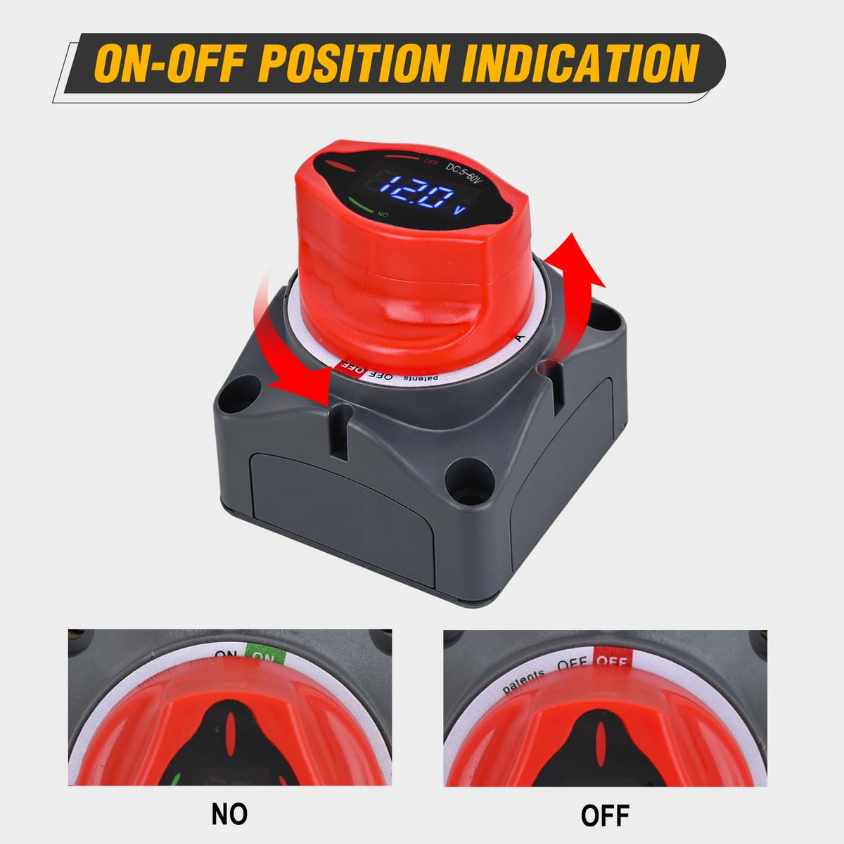 Nilight 250A Battery Disconnect Switch 12V-48V with LED Voltage Display