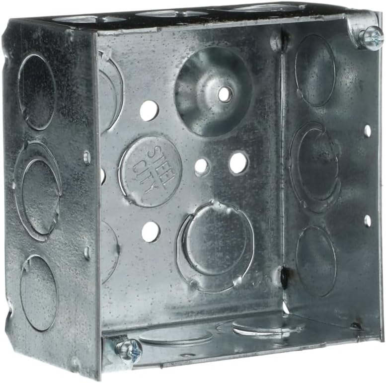Steel City 52171 1/2&3/4E Pre-Galvanized Steel Square Box with Ground Bump and 1/2-Inch and 3/4-Inch Eccentric Knockouts