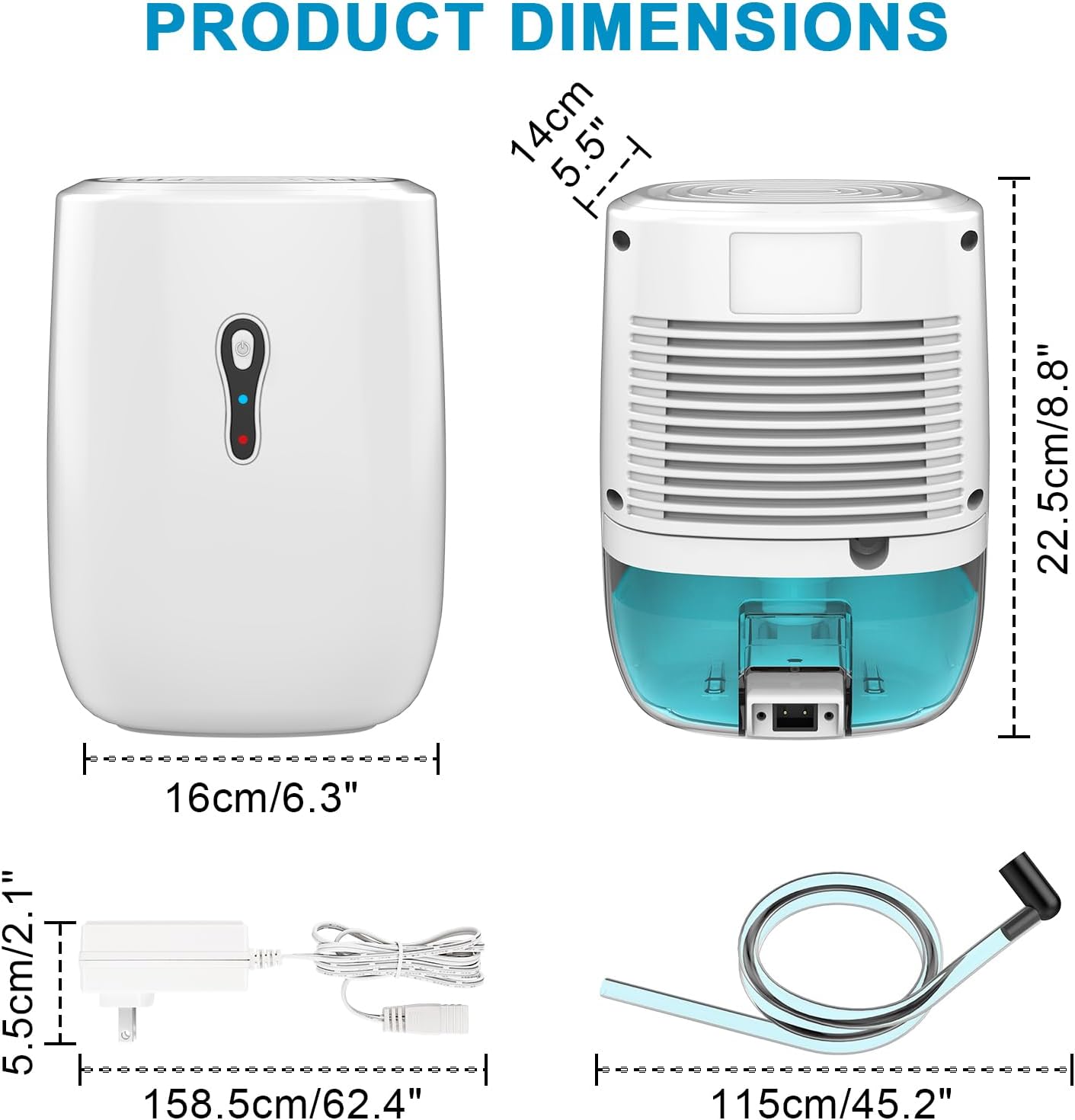 Dehumidifier with Drain Hose. Litever Small Portable Dehumidifier. Auto-OFF. Drain Hose for Continuous Drainage.