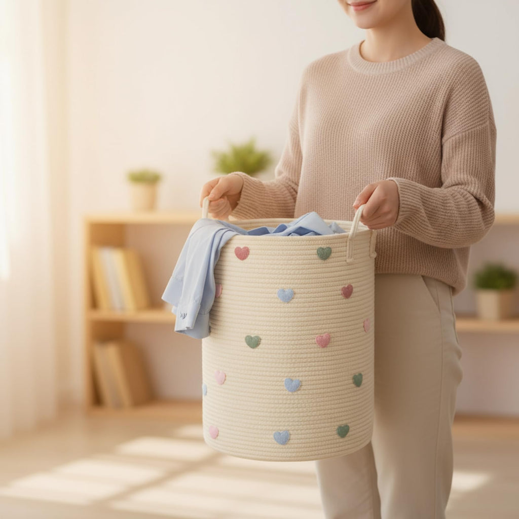 Macaron Heart Nursery Hamper Cotton Rope Basket