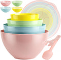 16 Piece Plastic Mixing Bowls with Lids Set - Nesting Bowls Set includes 8 Prep Bowls and 8 Lids, 2-in-1 Spoon-Fork