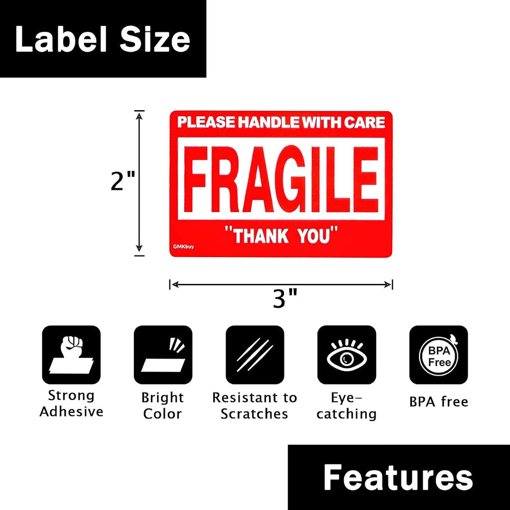 3 x 2 Inch – 100 Fragile Stickers for Shipping & Moving – Easy Tear, Permanent Adhesive, Handle with Care Stickers