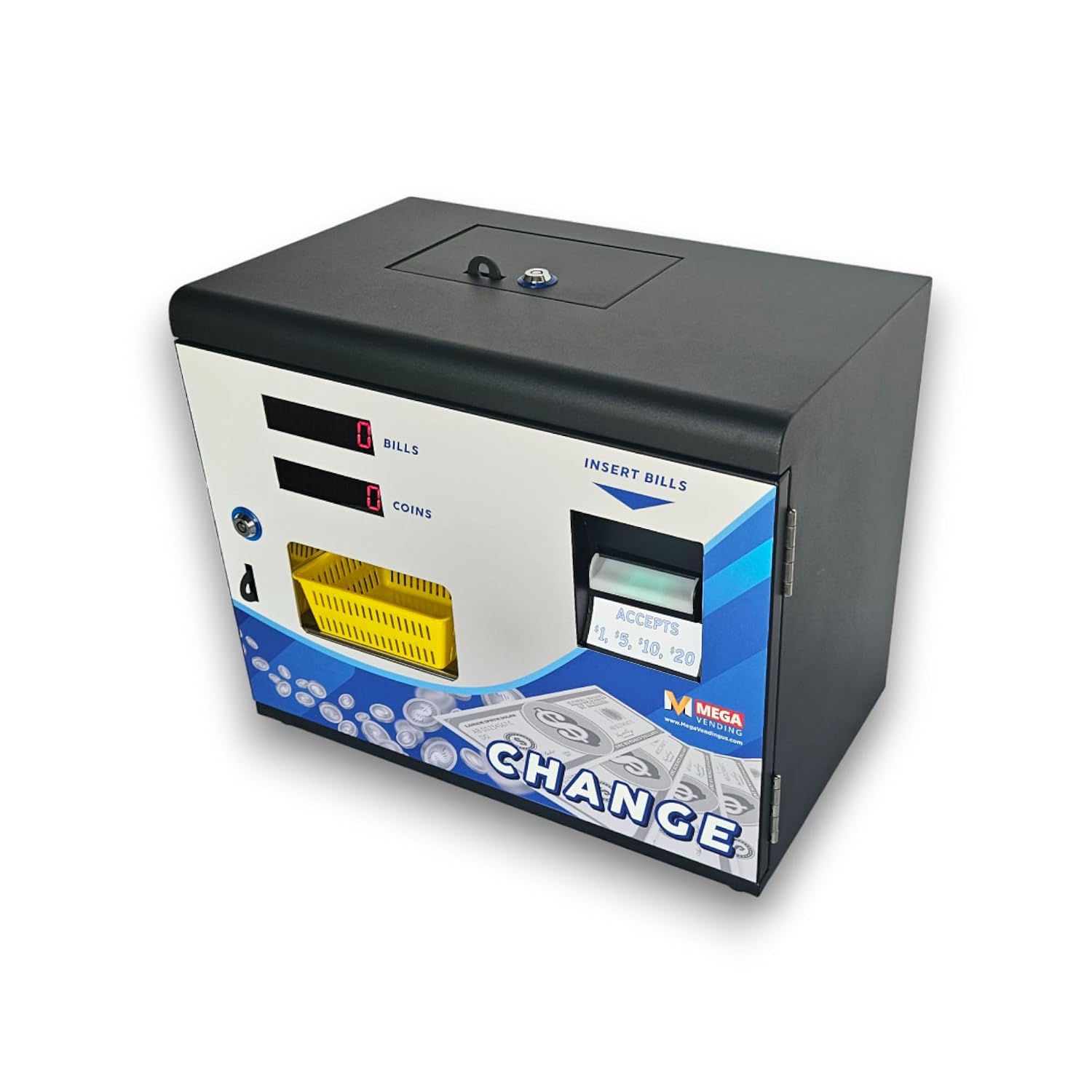Dollar Bill Changer Machine – Front Door Bill to Coin Change Machine Black, Slots, Arcades, Laundry Stores Accepts
