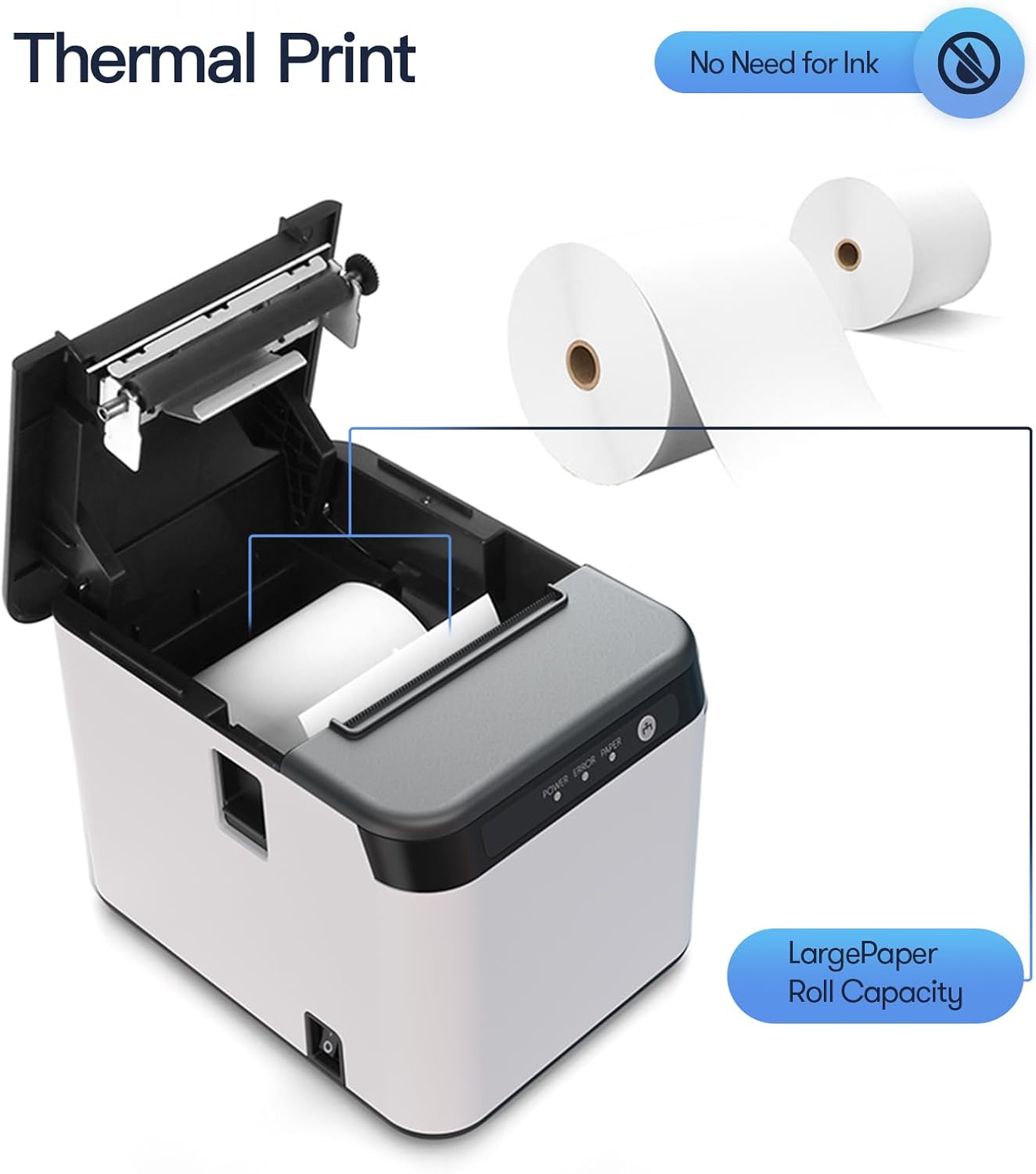 80mm Receipt Printer ESC/POS Thermal Printer Desktop Direct Print USB+LAN Connection High Efficiency with Auto Cutter