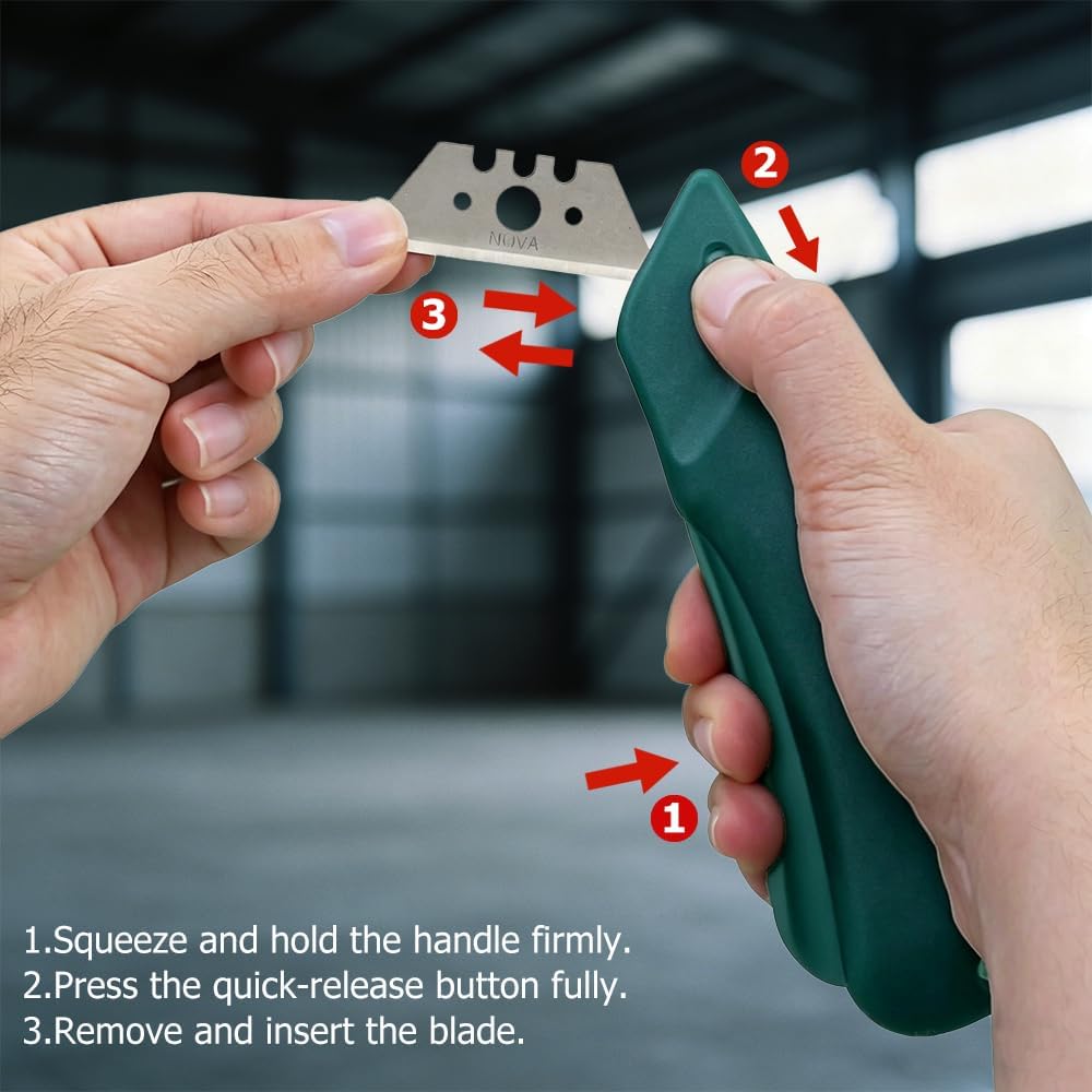 Self retracting Squeeze Trigger Knife, Heavy Duty Box cutter, Utility Knife, Ambidextrous Design, Replaceable and