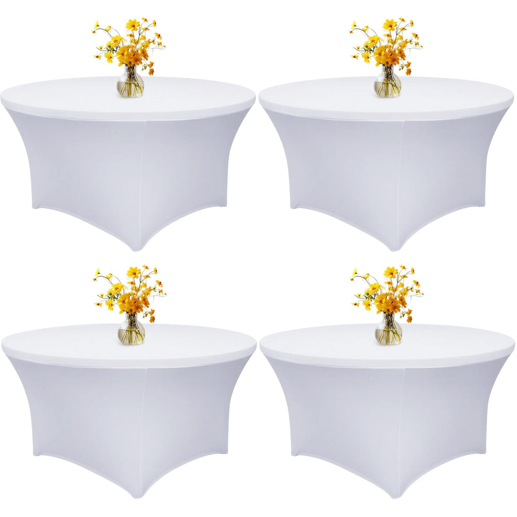 4 Pack 60 Inch Round Tablecloths White Spandex Fitted Table Covers