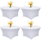 4 Pack 60 Inch Round Tablecloths White Spandex Fitted Table Covers
