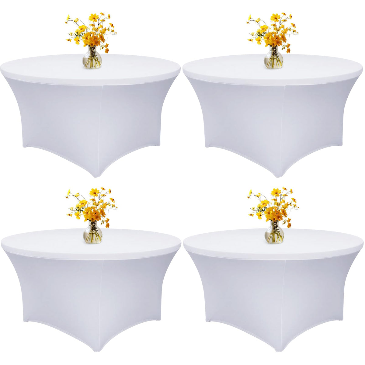 4 Pack 60 Inch Round Tablecloths White Spandex Fitted Table Covers