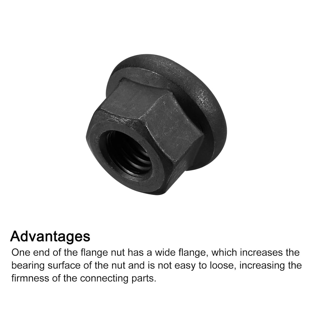 uxcell 5pcs M8 Flange Hex Nuts, Grade 10.9 Carbon Steel Black Oxide