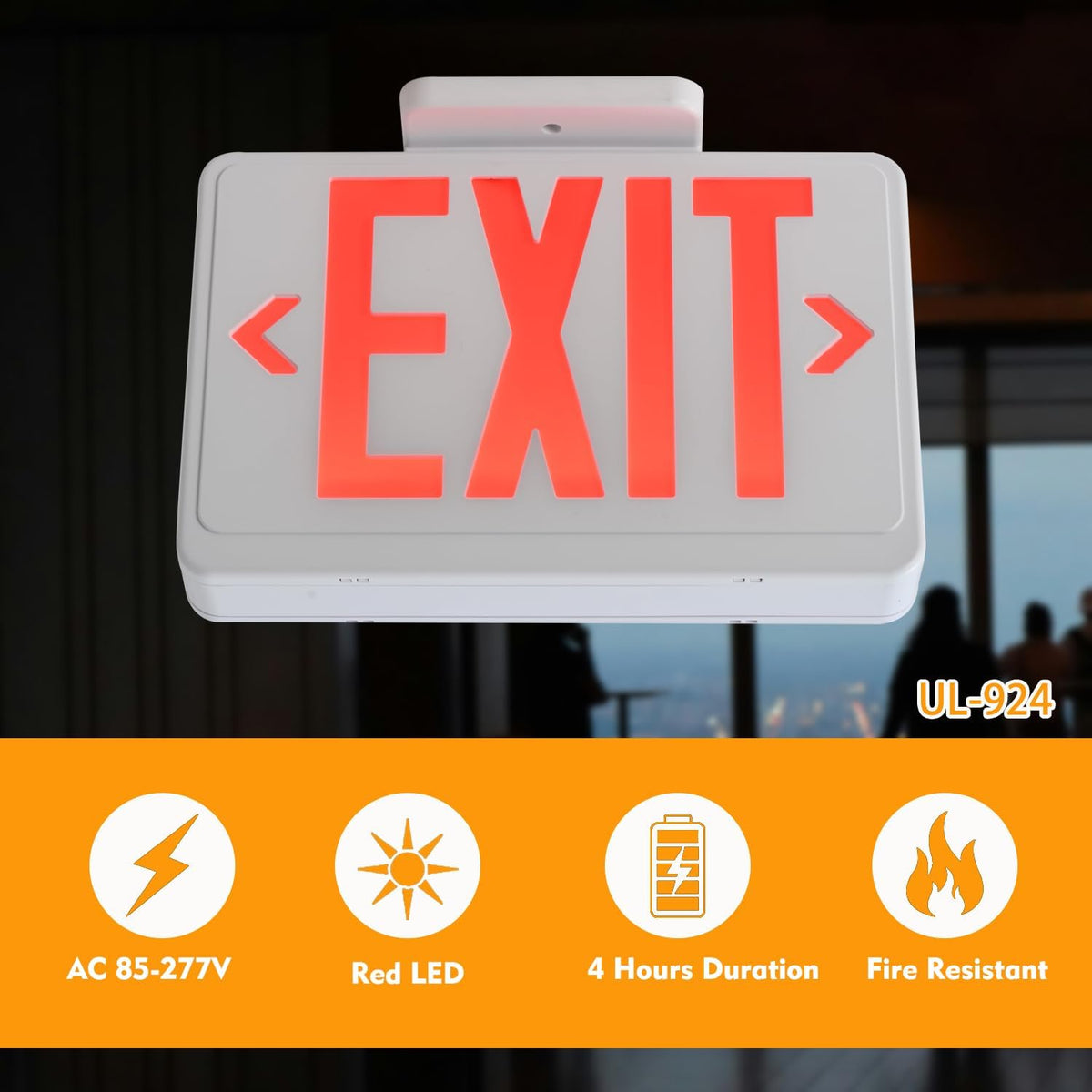 Red LED Exit Sign,4Hours Plug in Cord Emergency Exit Light with Battery Backup for Business,Commerical Emergency