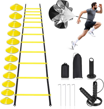 Agility Ladder,Speed Training Equipment Set,20ft Rungs Speed Ladder,Soccer Cones,Jump Rope, Running Resistance