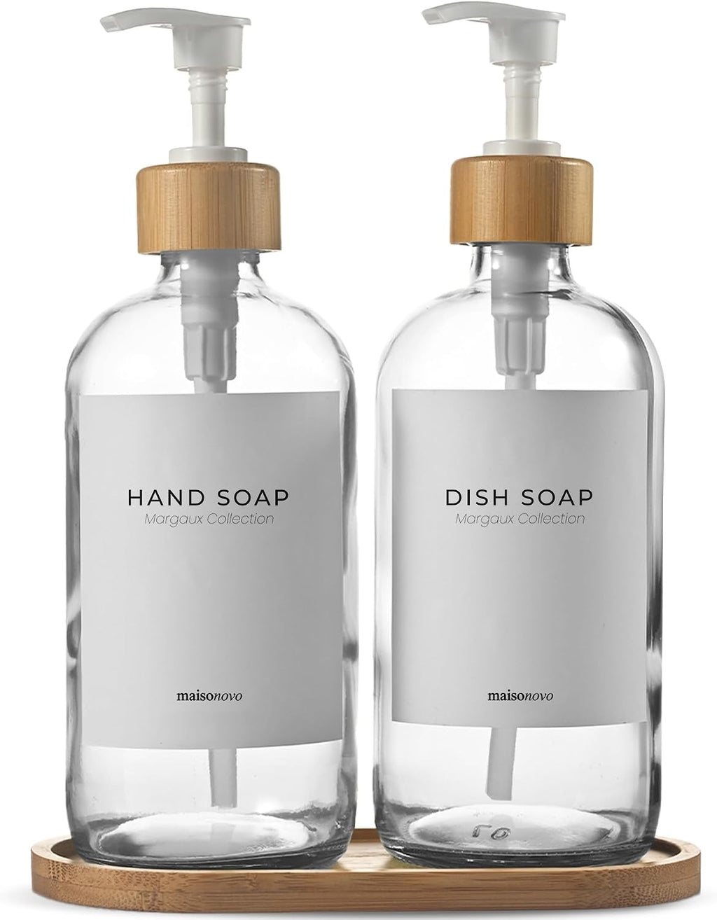 Glass Dish Soap Dispenser for Kitchen Set of 2-16.9oz Clear Dish and Hand Soap Dispenser Set for Kitchen - Clear