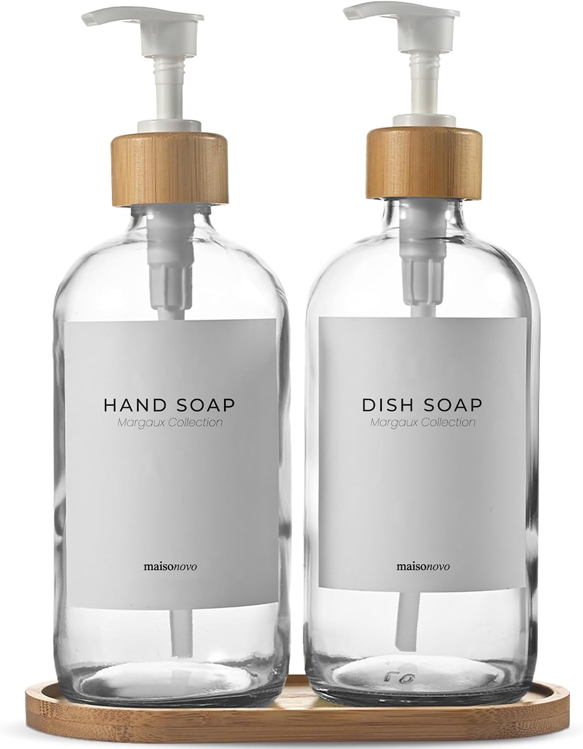 Glass Dish Soap Dispenser for Kitchen Set of 2-16.9oz Clear Dish and Hand Soap Dispenser Set for Kitchen - Clear