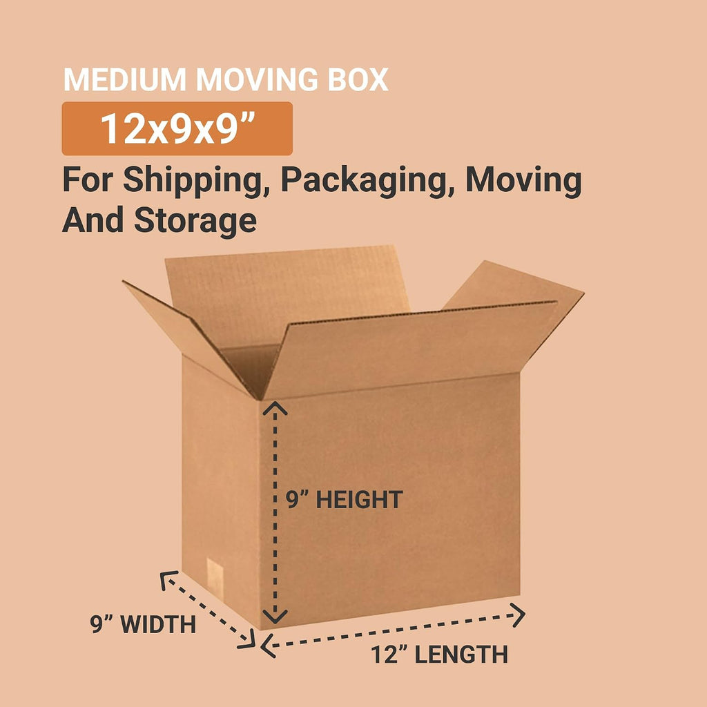 Shipping Boxes Small 12"L x 9"W x 9"H 25-Pack - Corrugated Cardboard Box for Moving, Mailing, Packing, Packaging and