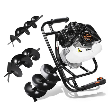 52cc 1800W Gas Powered Earth Auger EPA Certified Post Hole Digger, with 2 Drill Bits 6" 10", Mixing Ratio 30:1
