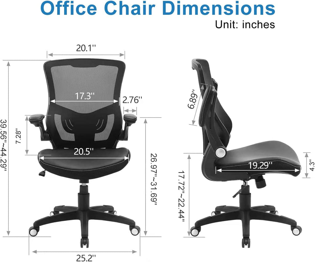 Office Chair Ergonomic Desk Chair, Computer PU Leather Home Office Chair, Swivel Mesh Back Adjustable Lumbar Support