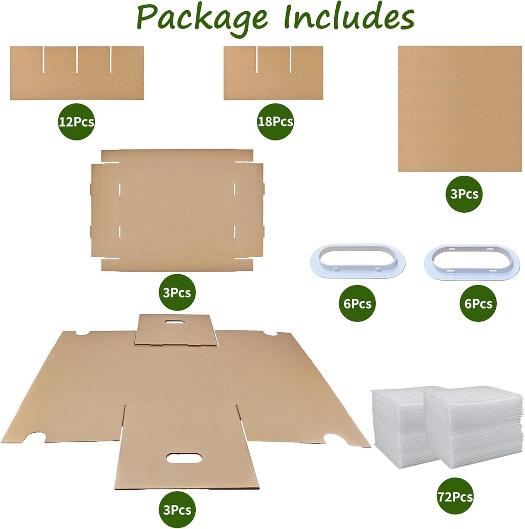 3 Sets Moving Boxes with Two-layer Divider Kits, 16 x 13 x 13 Inch Box with Lid for Glassware Wine Packing Kitchen