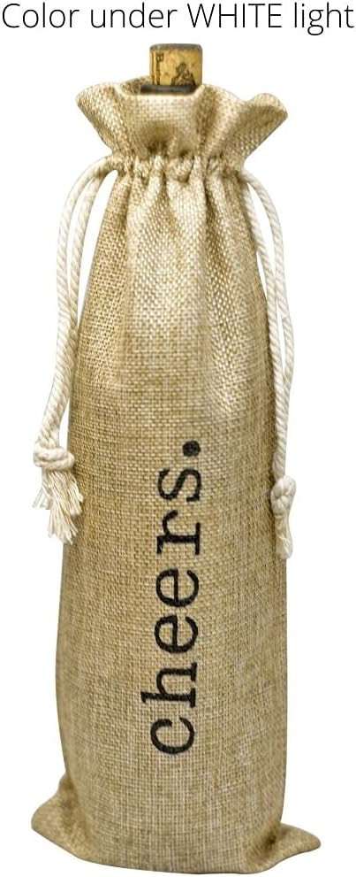 Drawstring Burlap Wine Bags, 12 Jute Wine Bottle Gift Bags, Cheers Print