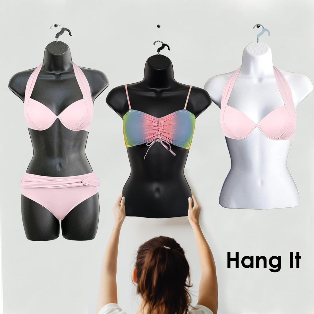 Female Mannequin Hip Long Torso Hollow Back Body Stackable Dress Form with Hanging Hook for Tshirt Display