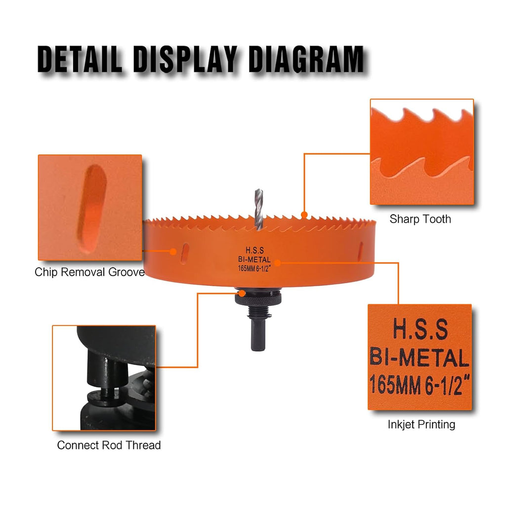 6-1/2 inch Hole Saw for Wood, Metal, Plastic & Drywall, with Arbor