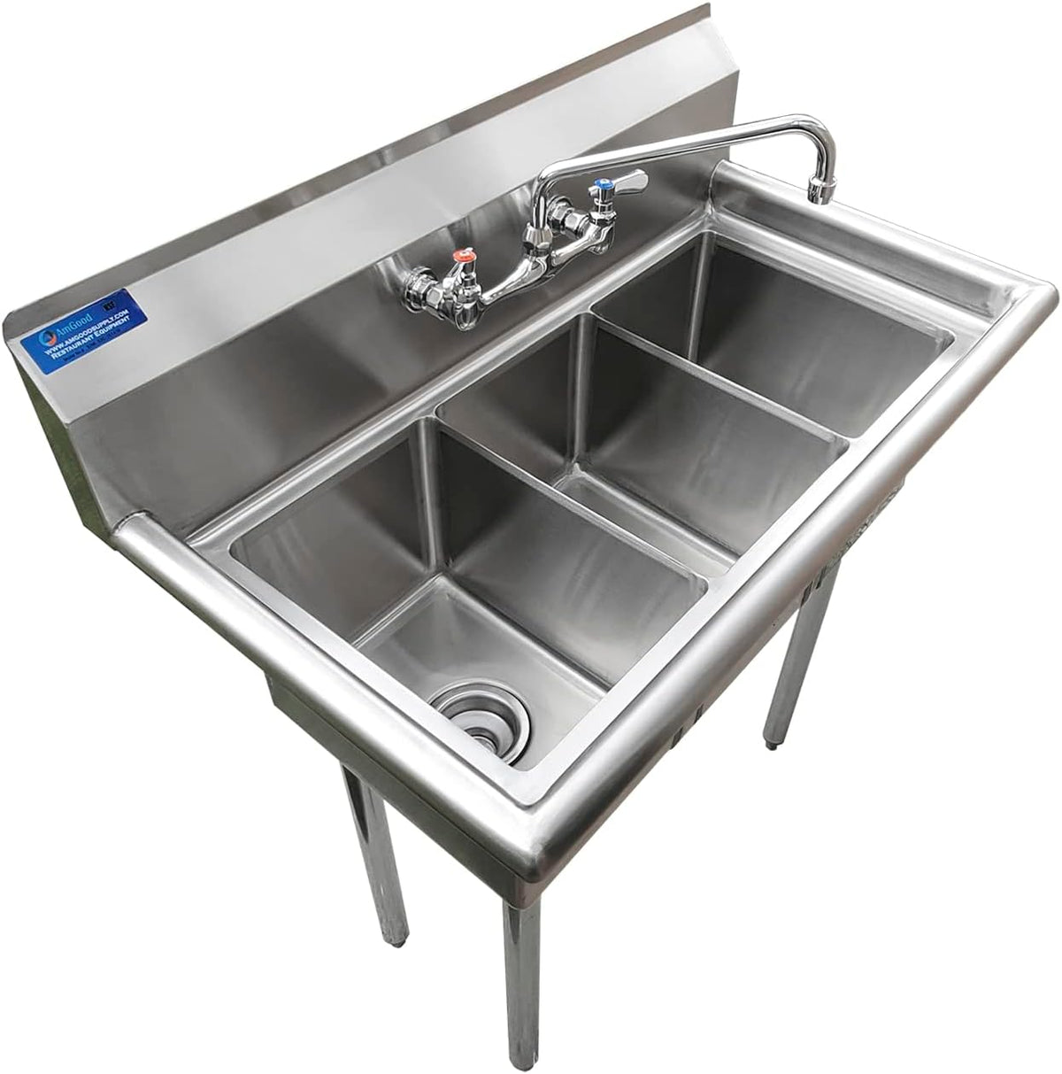 Stainless Steel Sink - 3 Compartment Sink 10"x14"x10" with Legs and Faucet | Utility | Commercial | Laundry | Kitchen