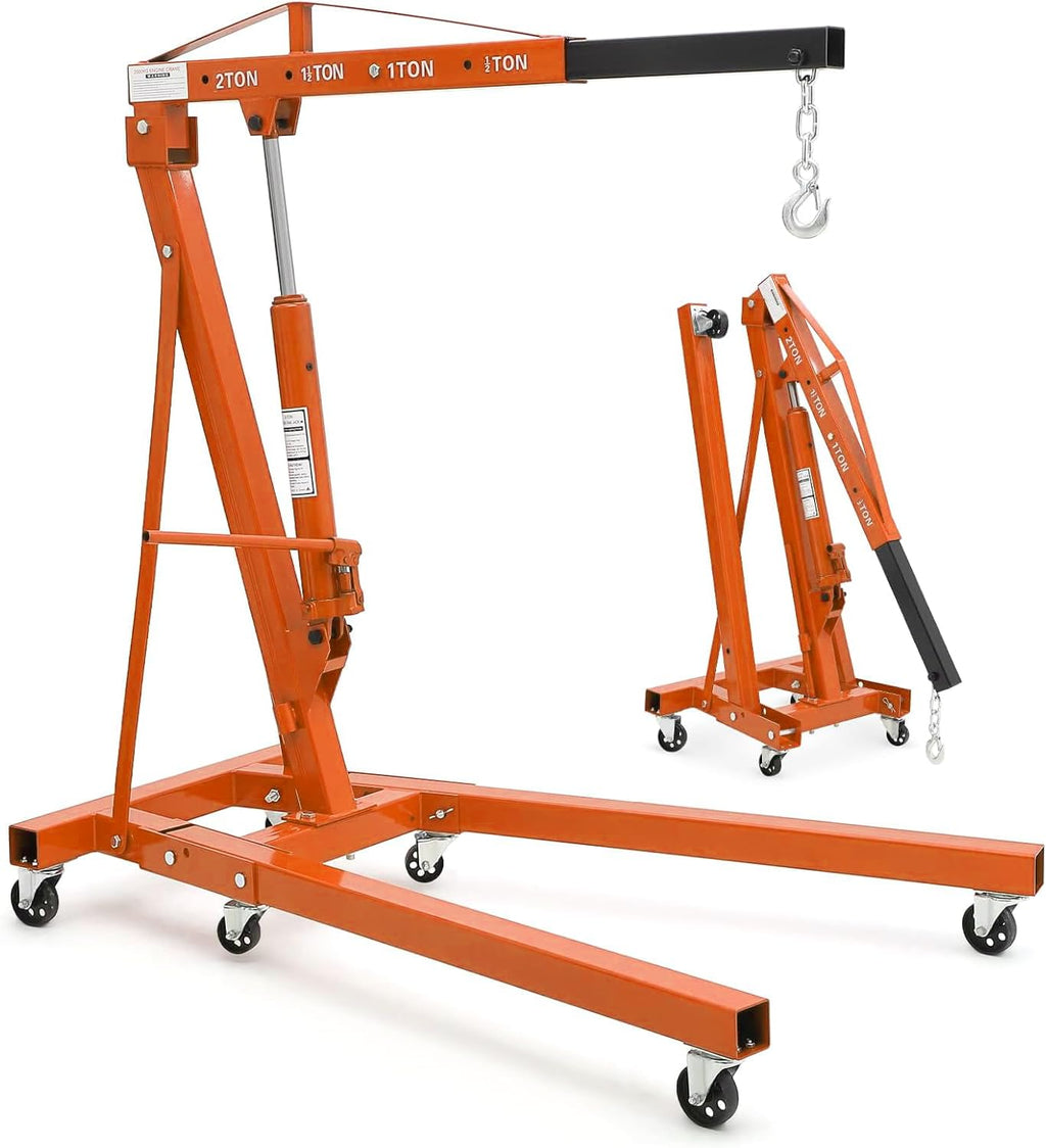Cherry Picker Engine Hoist, Folding Engine Crane, 2 Ton 4400lb Engine Hoist Lift, Heavy Duty Hydraulic Engine Shop