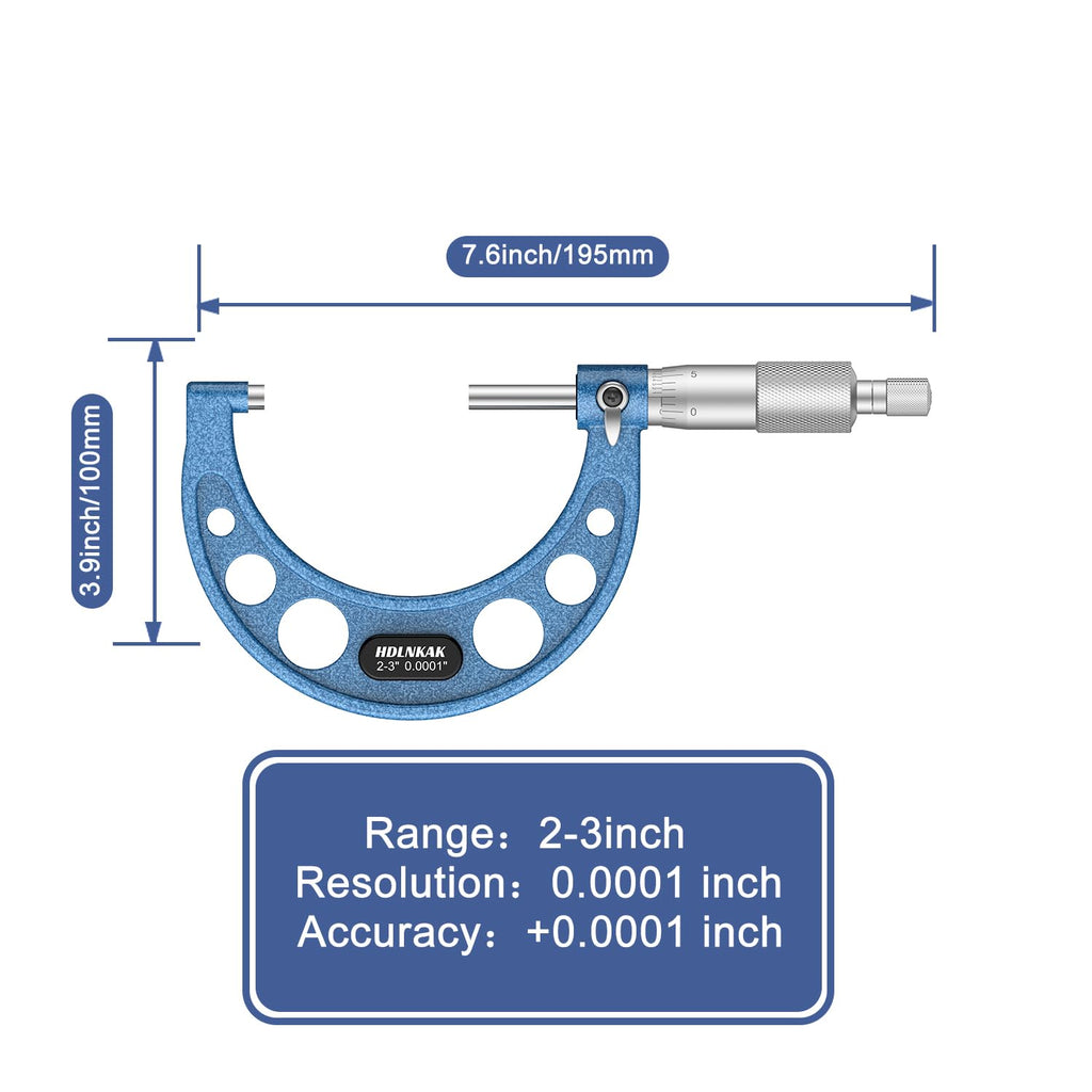 HDLNKAK Outside Micrometer 2-3", 0.0001" Graduation Micrometer Set