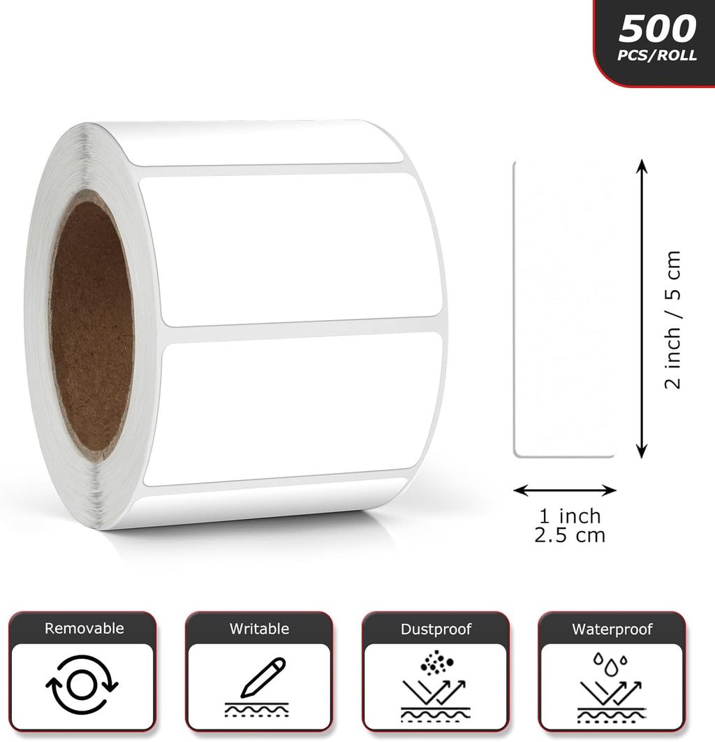 White Rectangle Labels 2 x 1 Inch Blank Stickers Roll 500 Pcs