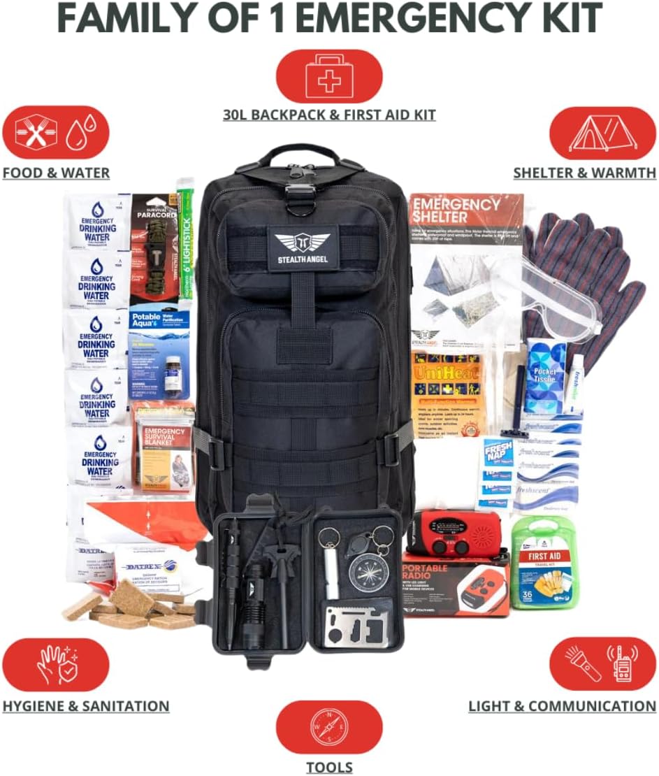Survival - 72 Hour Family Emergency Kit - 1-5 Person Survival Bag for Earthquakes, Hurricanes, and Other Natural