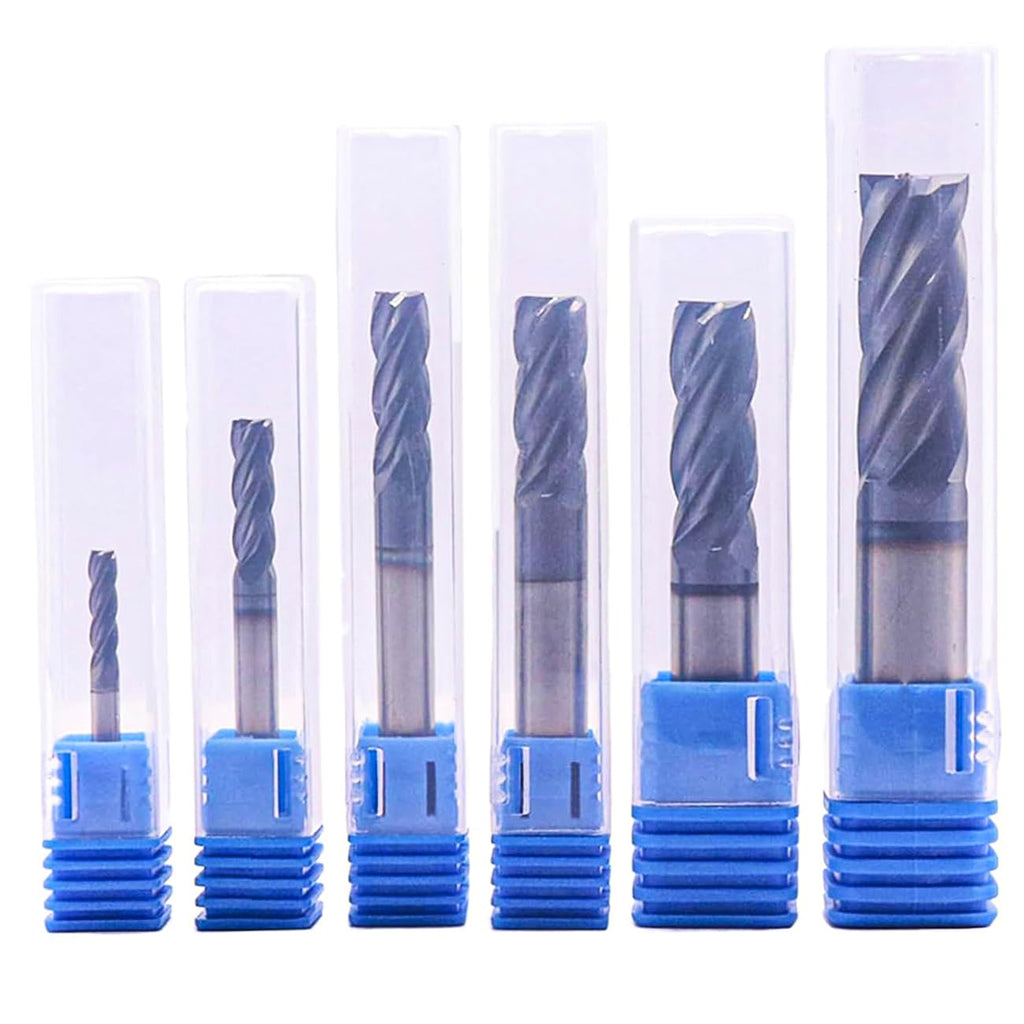 6Pcs 1/8" - 1/2" 4 Flute Solid Carbide Square End Mill Set - AlTiN Coated