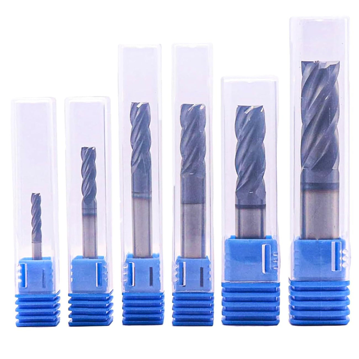 6Pcs 1/8" - 1/2" 4 Flute Solid Carbide Square End Mill Set - AlTiN Coated