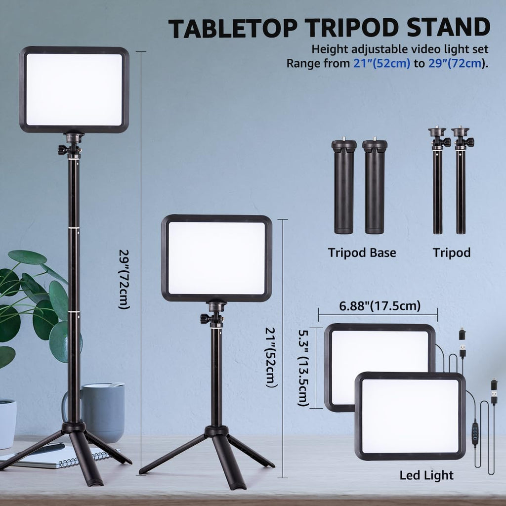LED Photography Lighting Kit, 2-Pack 8” Portable Video Light with 29" Adjustable Tripod Stand, 2800K-6500K Dimmable