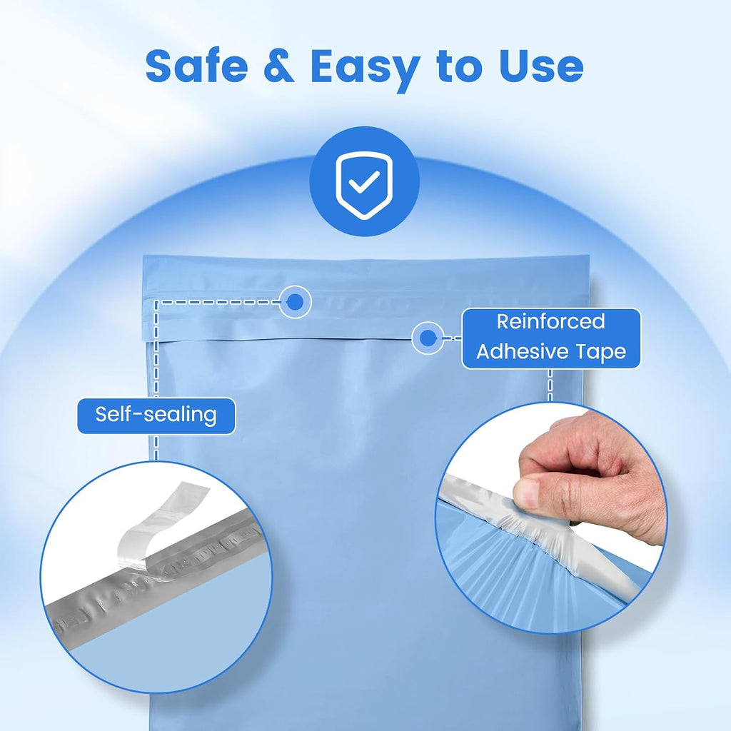 Poly Mailers 12x15.5 50PC Shipping Bags for Clothing Light Blue | Medium Size Self-Seal Mailing Poly Bags Shipping