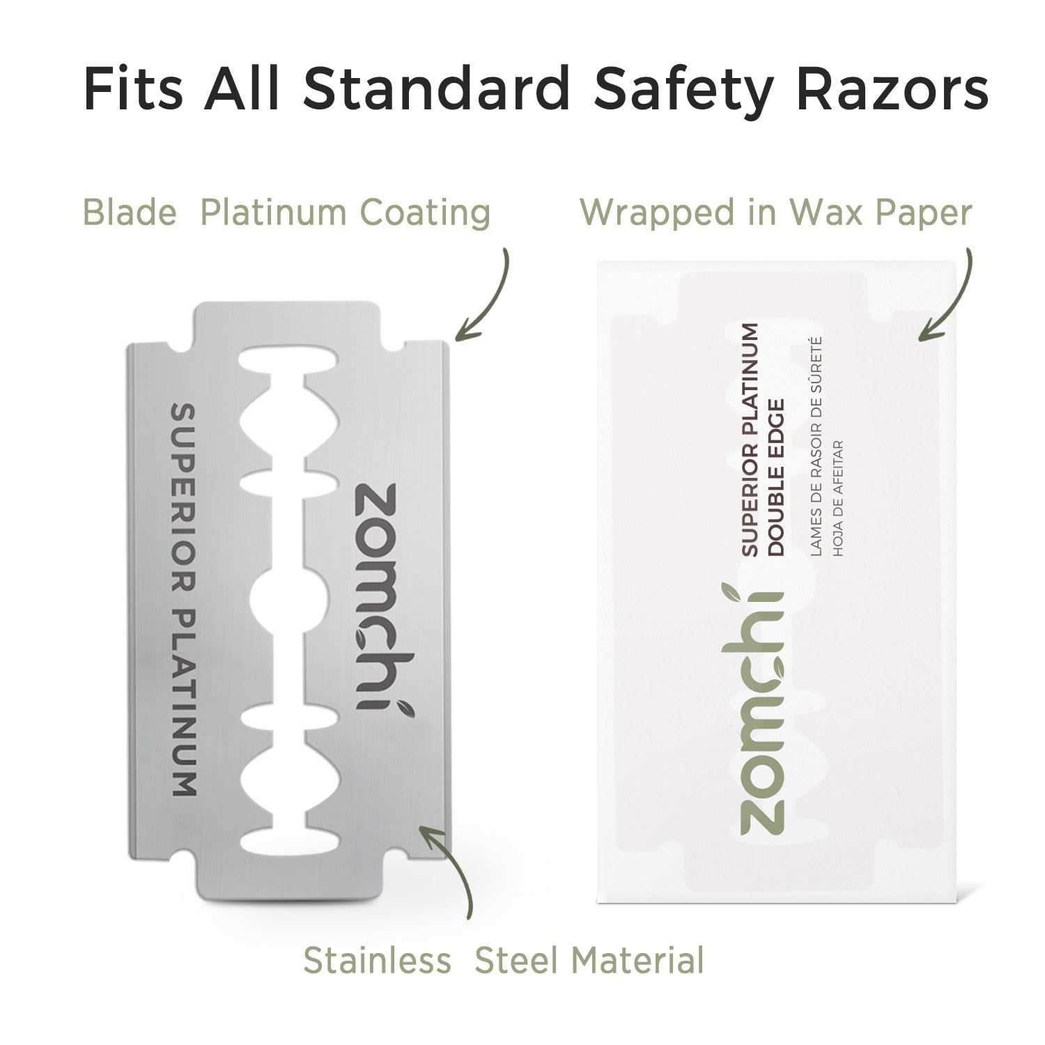 Double Edge Razor Blades, 60 Count Stainless Steel Refills | 60 individually wrapped blades, fits standard double