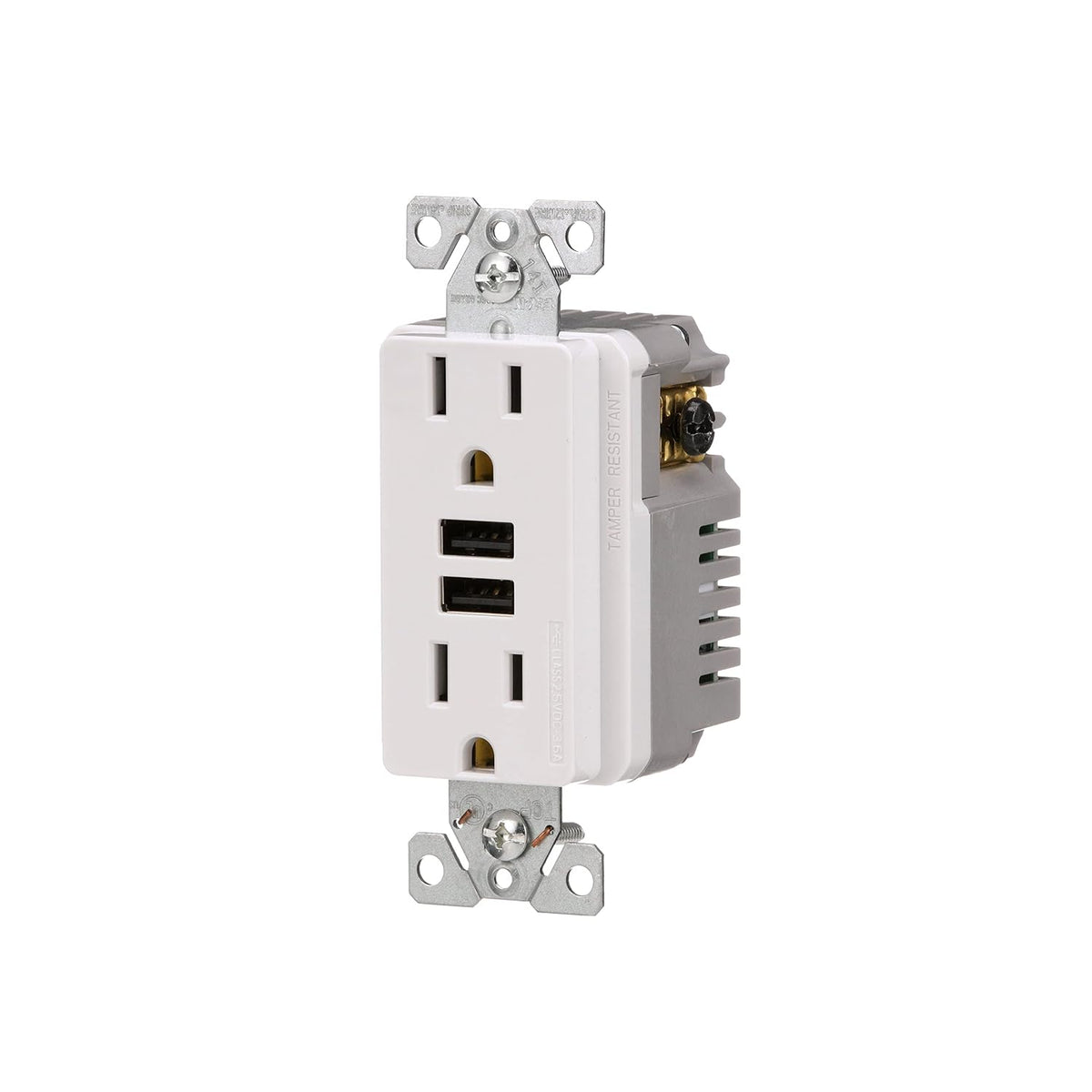 Eaton 3.6A USB Type A Charger with TR Duplex Receptacle 15A/125V Without Wallplate, White