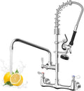 Commercial Wall Mount Kitchen Faucet with Pull Down Pre-Rinse Sprayer, Adjustable Swing Spout, Heavy-Duty Utility