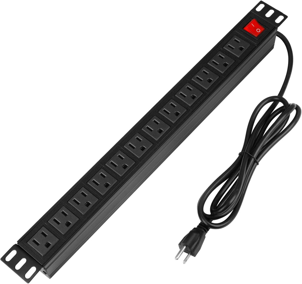 Power Strip Surge Protector Rack-Mount PDU, 12-Outlet Power Strip with Switch, Metal Mountable Heavy Duty for Server