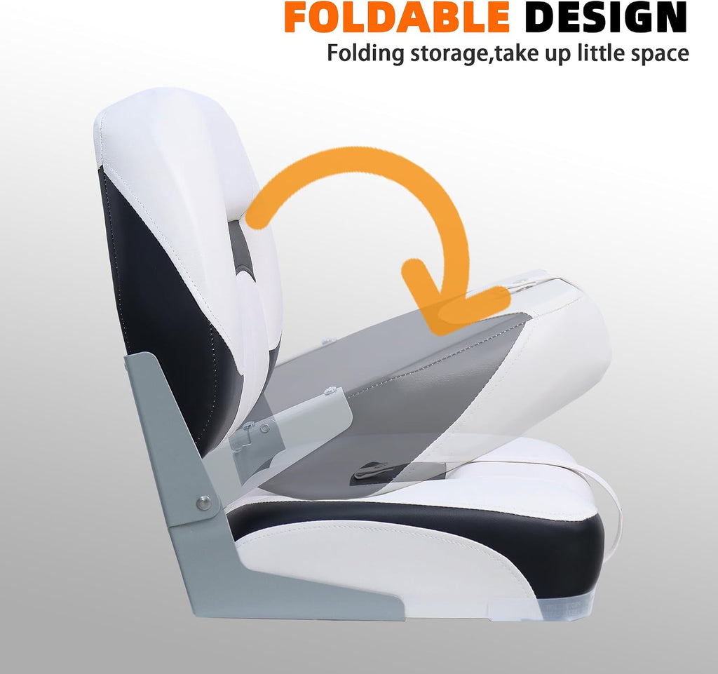 Boat Seats 2 Pack, Low Back Folding Fishing Boat Chair, White&Black | Marine Boat Captain Chairs With Thick Cushion