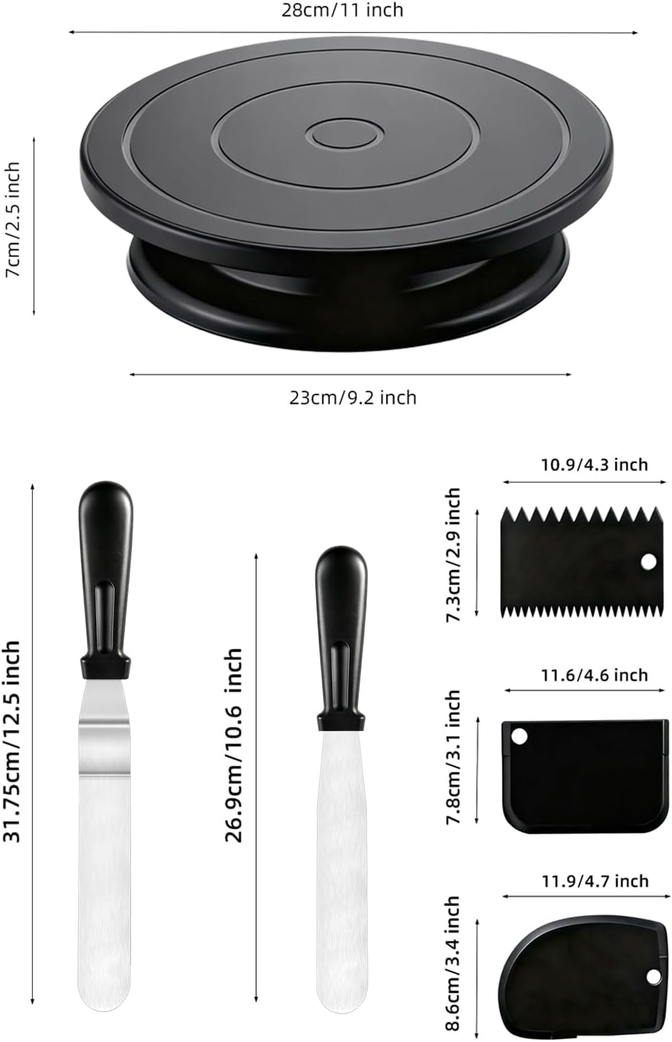 Cake Decorating Kit Baking Supplies Cake Turntable with 2 Frosting Straight Angled Spatula 3 Icing Smoother Scrapers