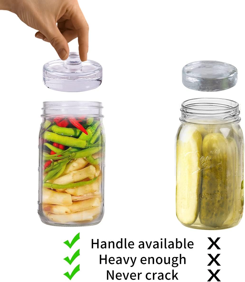 9 Pack Glass Fermentation Weights with Easy Grip Handle, Heavy Fermenting Lids Canning Weight Kit for Wide Mouth